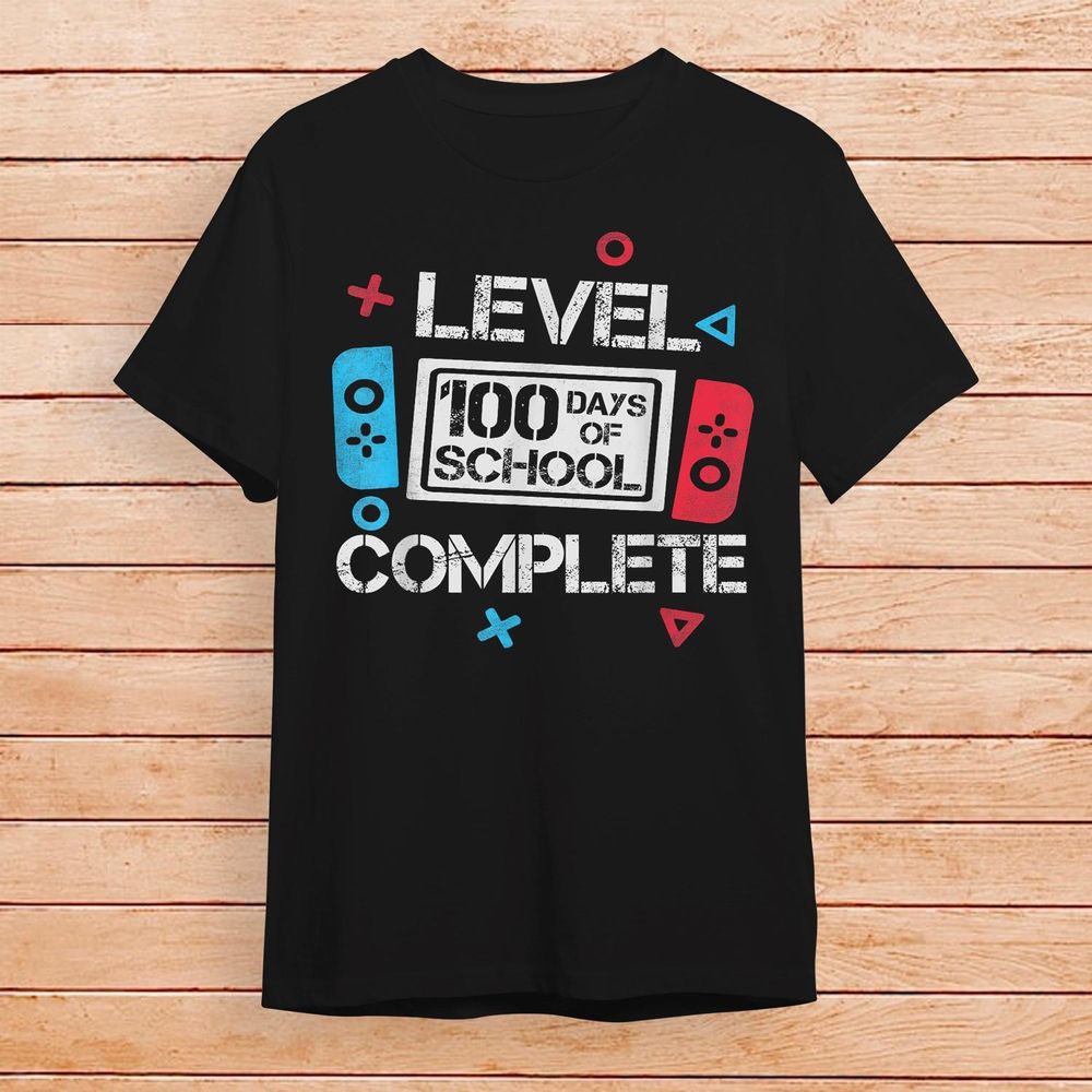 Boys 100 Days Of School For Gamer Kids Level Completed Shirt Unisex Standard T-Shirt black s