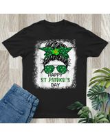 Happy St Patricks Day Messy Bun Saint Paddys Girls Kids Shirt Unisex Standard T-Shirt black s