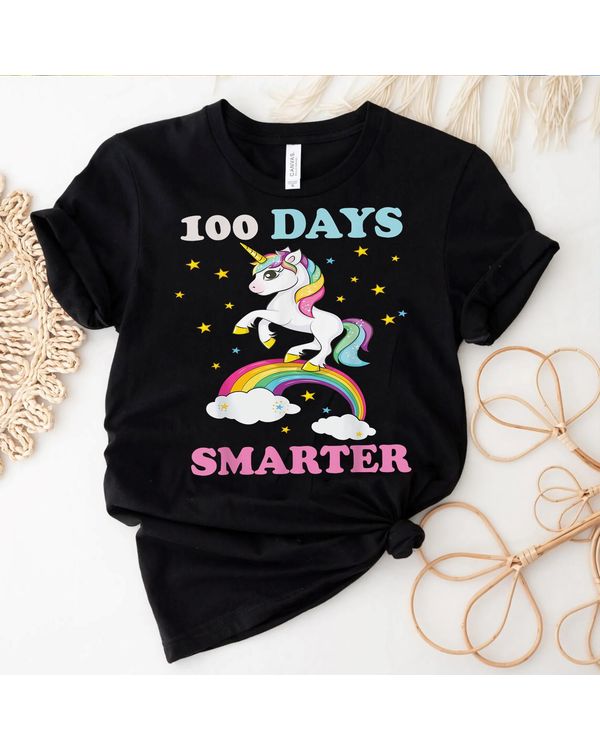 Happy 100th Day Of School Unicorn Rainbow For Smarter Kids Shirt