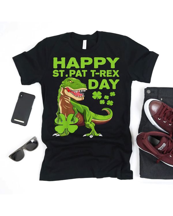 Kids Happy St Pat Trex Day Dino St Patricks Day Boys Shirt